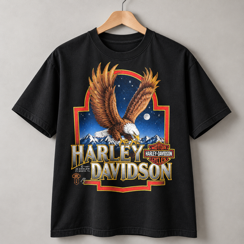 Harley-Davidson Bald Eagle Vintage Motorcycle Biker Graphic T-Shirt