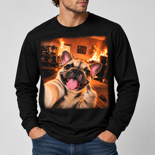 Funny French Bulldog Middle Finger Selfie Long Sleeve T-Shirt - Dog Meme Shirt