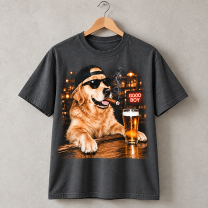 Funny Golden Retriever Good Boy Bar Graphic T-Shirt
