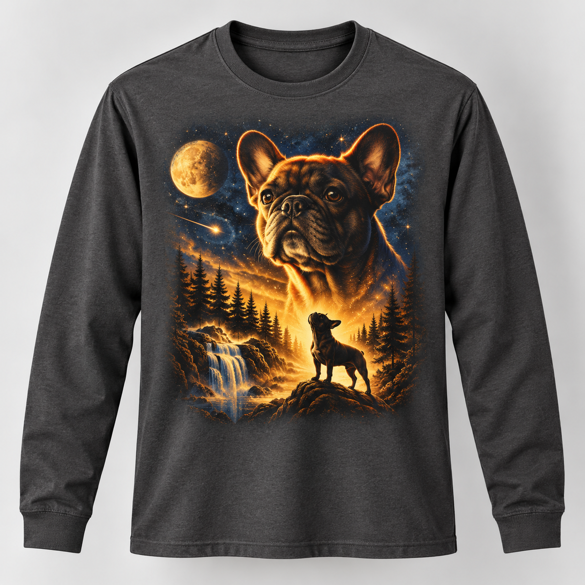 French Bulldog Moonlight Wilderness Long Sleeve T-Shirt Dog Lover