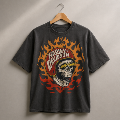Harley Davidson Skull Flame Graphic T-Shirt – Vintage Motorcycle Biker Tee
