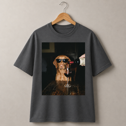 Funny Dog Wine Lover Graphic T-Shirt Vintage Style