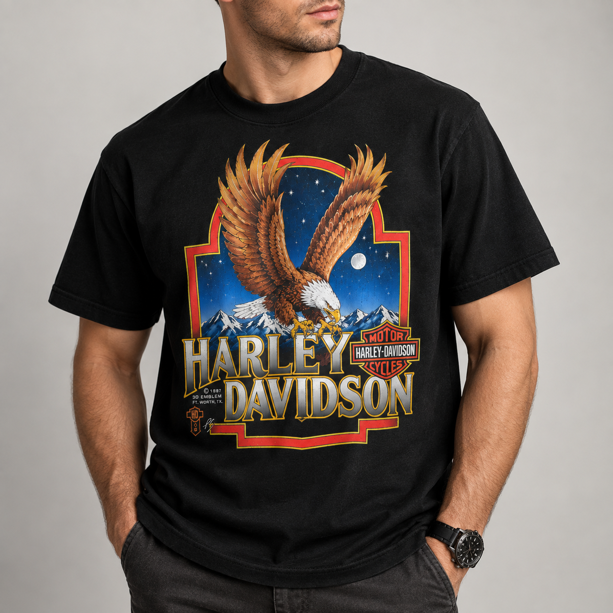 Harley-Davidson Bald Eagle Vintage Motorcycle Biker Graphic T-Shirt