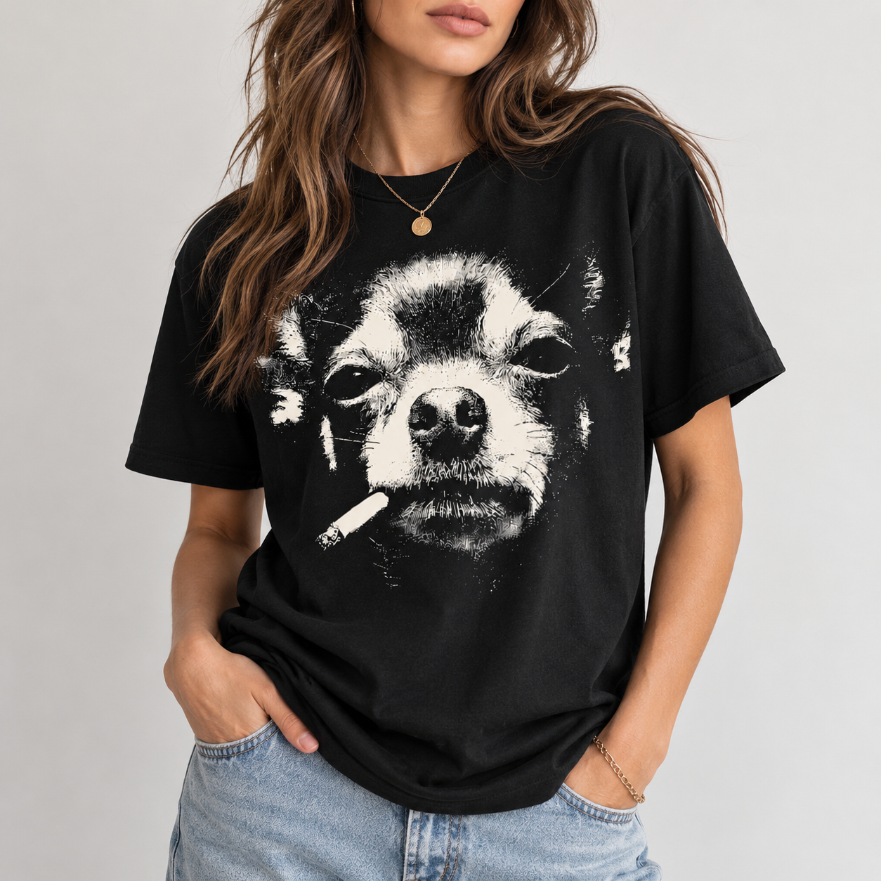 Chihuahua Smoking Dog T-Shirt, Funny Grunge Graphic Tee
