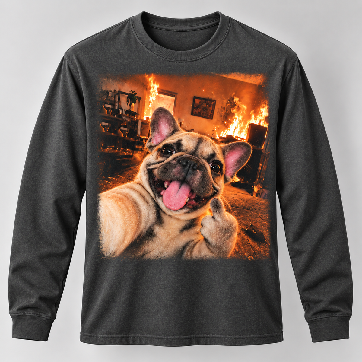 Funny French Bulldog Middle Finger Selfie Long Sleeve T-Shirt - Dog Meme Shirt