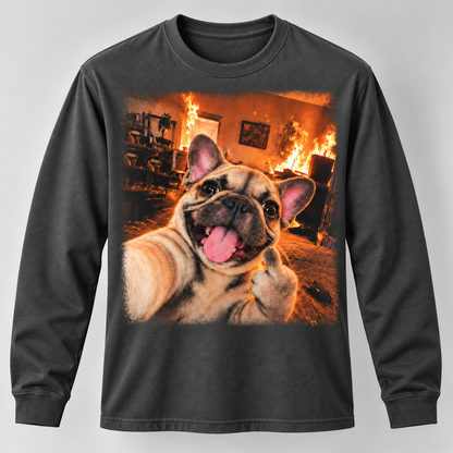 Funny French Bulldog Middle Finger Selfie Long Sleeve T-Shirt - Dog Meme Shirt
