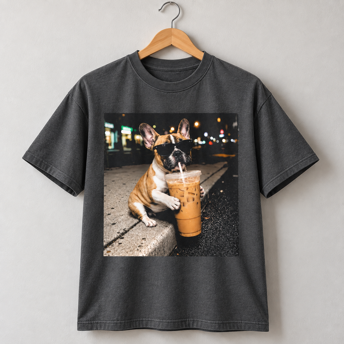 Funny French Bulldog Iced Coffee T-Shirt Frenchie Coffee Lover