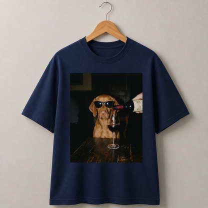 Funny Dog Wine Lover Graphic T-Shirt Vintage Style
