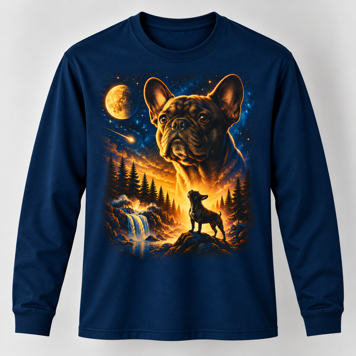 French Bulldog Moonlight Wilderness Long Sleeve T-Shirt Dog Lover
