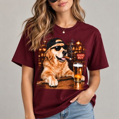 Funny Golden Retriever Good Boy Bar Graphic T-Shirt