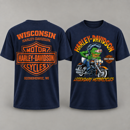 Harley Davidson Wisconsin Motorcycle Graphic Tee Vintage Biker