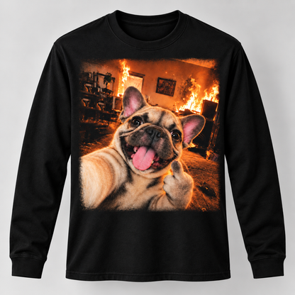 Funny French Bulldog Middle Finger Selfie Long Sleeve T-Shirt - Dog Meme Shirt