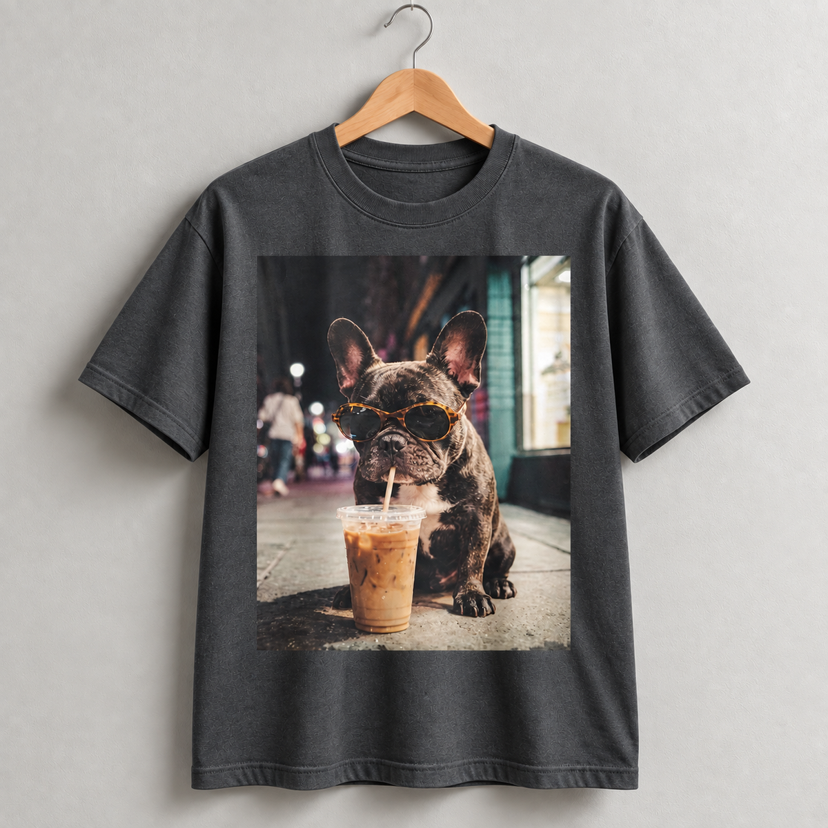 Funny French Bulldog Coffee Lover Graphic T-Shirt Frenchie Dog Tee