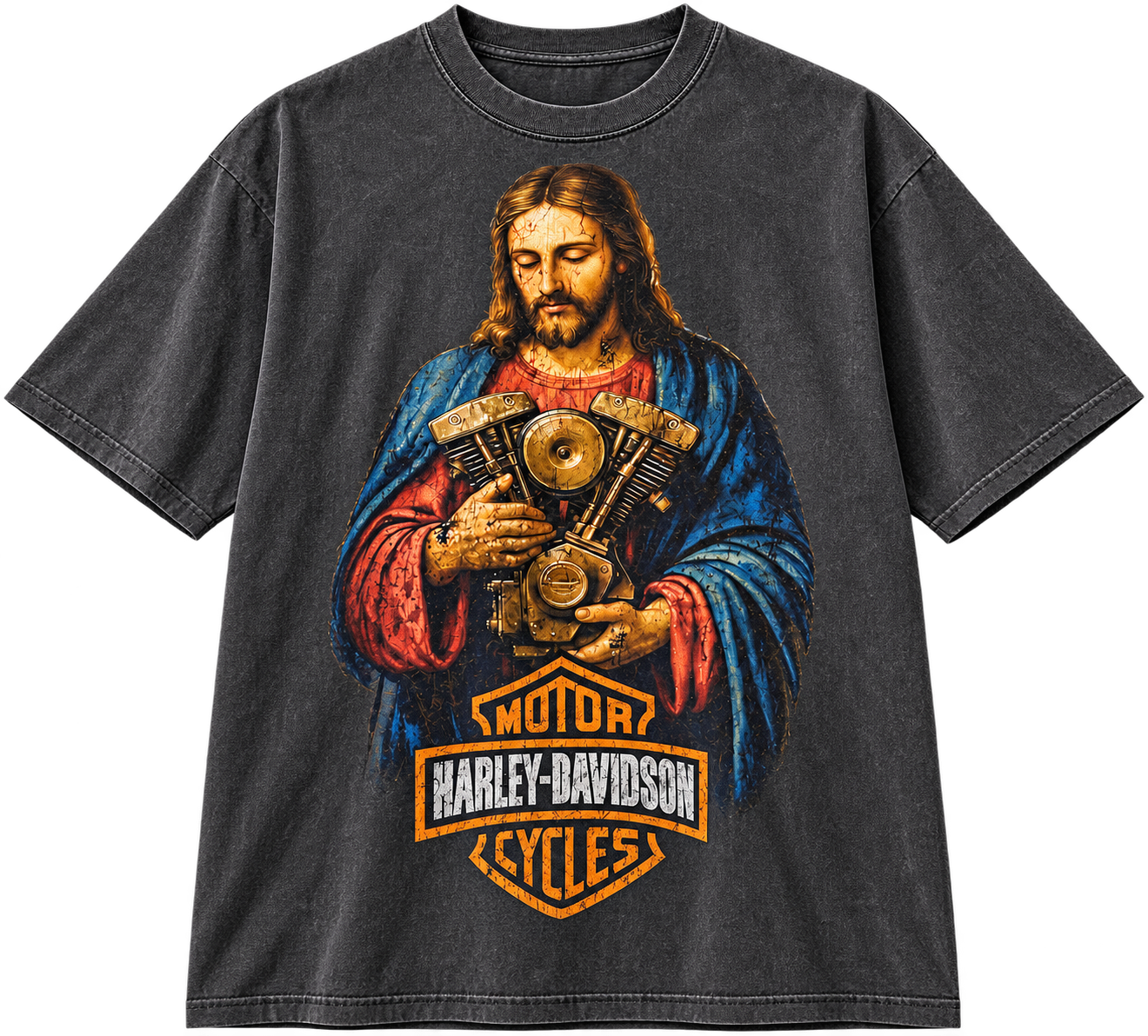 Vintage Jesus Biker Engine Graphic T-Shirt