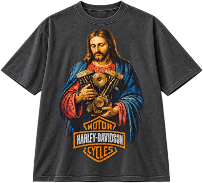 Vintage Jesus Biker Engine Graphic T-Shirt