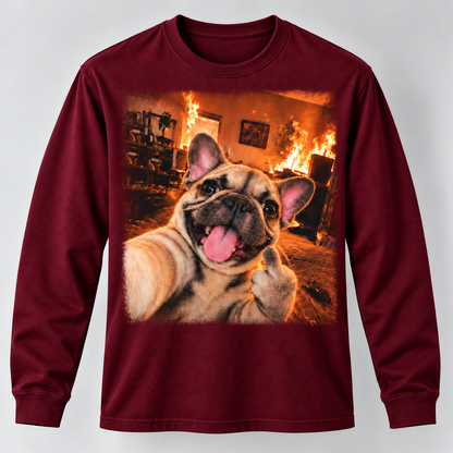 Funny French Bulldog Middle Finger Selfie Long Sleeve T-Shirt - Dog Meme Shirt