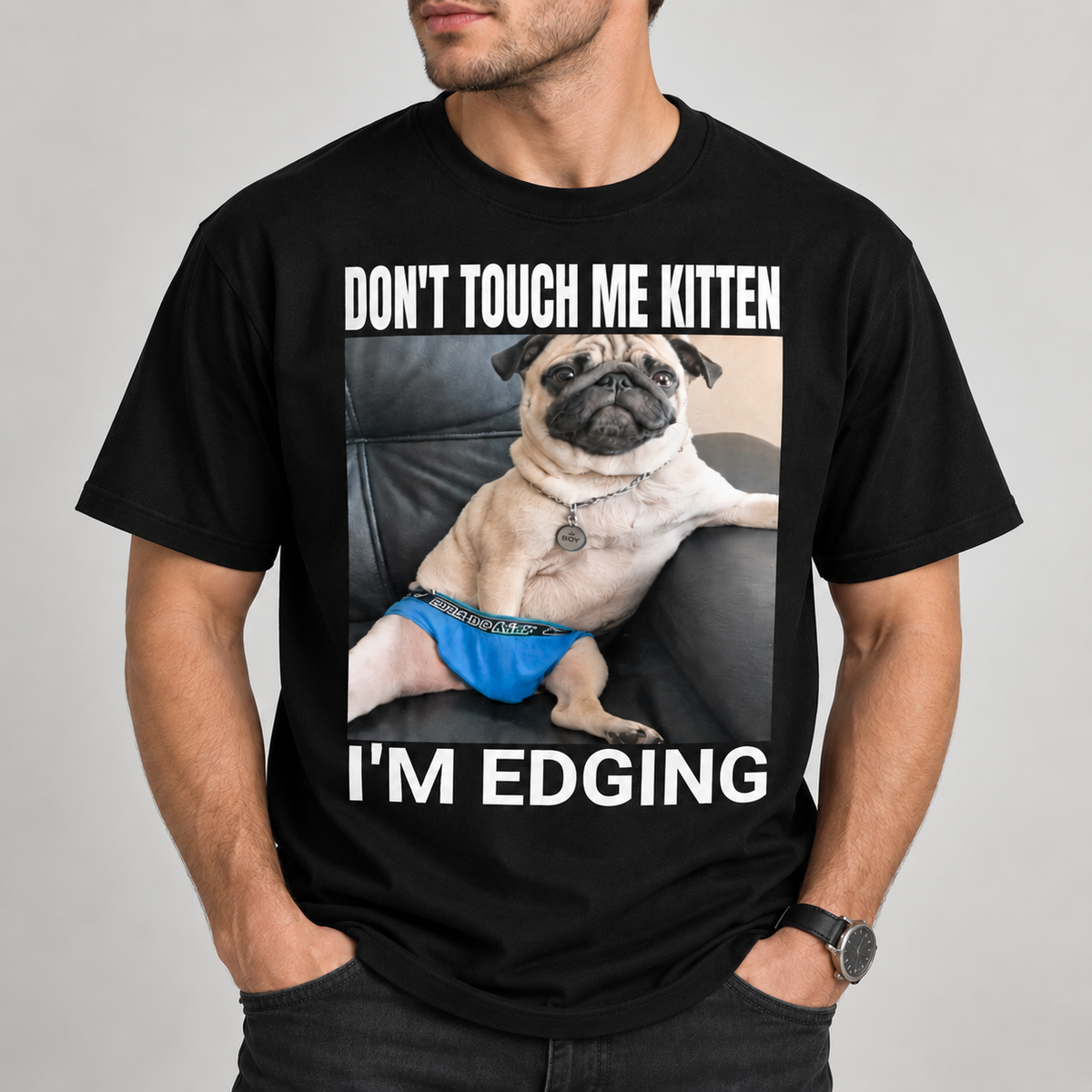 Funny Pug Don’t Touch Me Kitten Meme T-Shirt for Pug Lovers