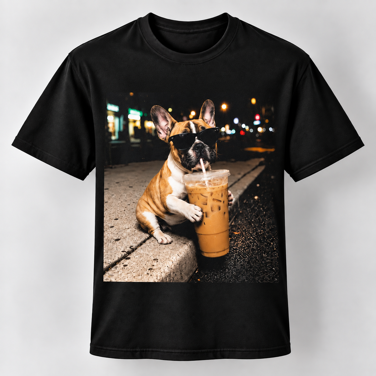 Funny French Bulldog Iced Coffee T-Shirt Frenchie Coffee Lover
