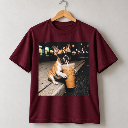 Funny French Bulldog Iced Coffee T-Shirt Frenchie Coffee Lover