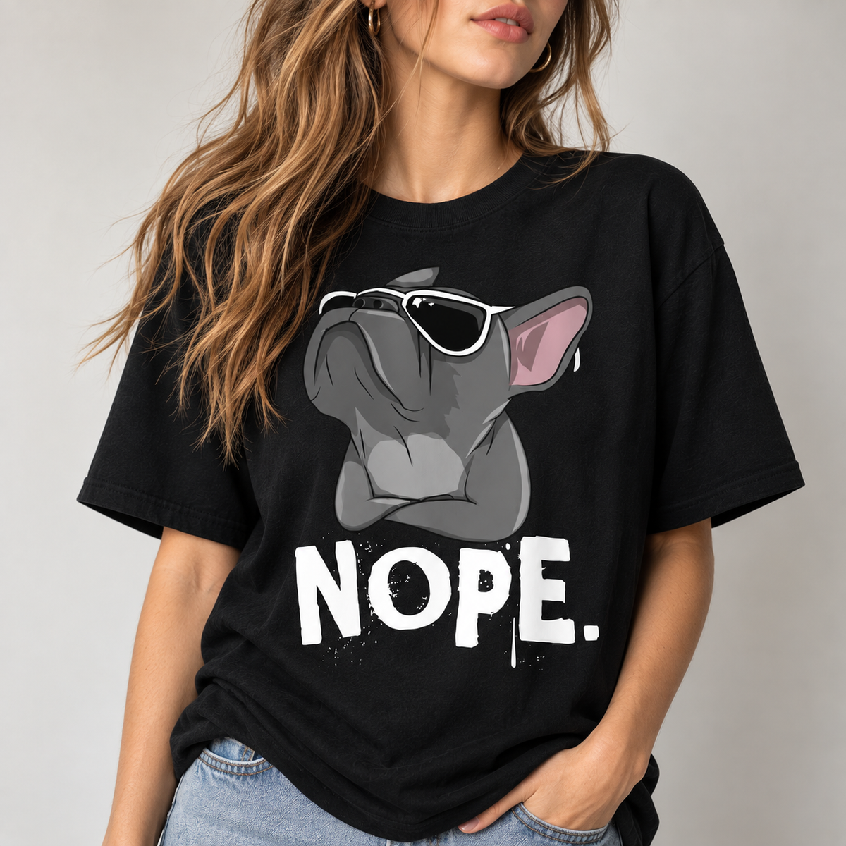 Funny French Bulldog Nope Graphic T-Shirt Frenchie Dog Lover