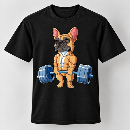Funny French Bulldog Weightlifting Graphic T-Shirt Gym Dog Lover