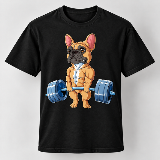 Funny French Bulldog Weightlifting Graphic T-Shirt Gym Dog Lover