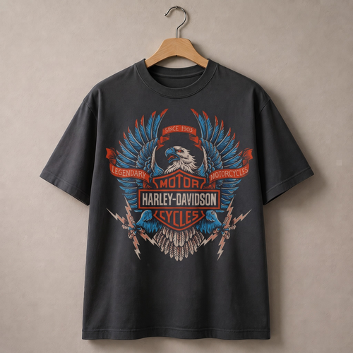 Vintage Harley Davidson Cycles T-Shirt Eagle Graphic Biker Motorcycle Retro