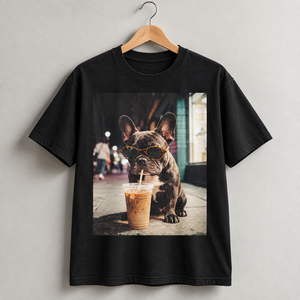 Funny French Bulldog Coffee Lover Graphic T-Shirt Frenchie Dog Tee