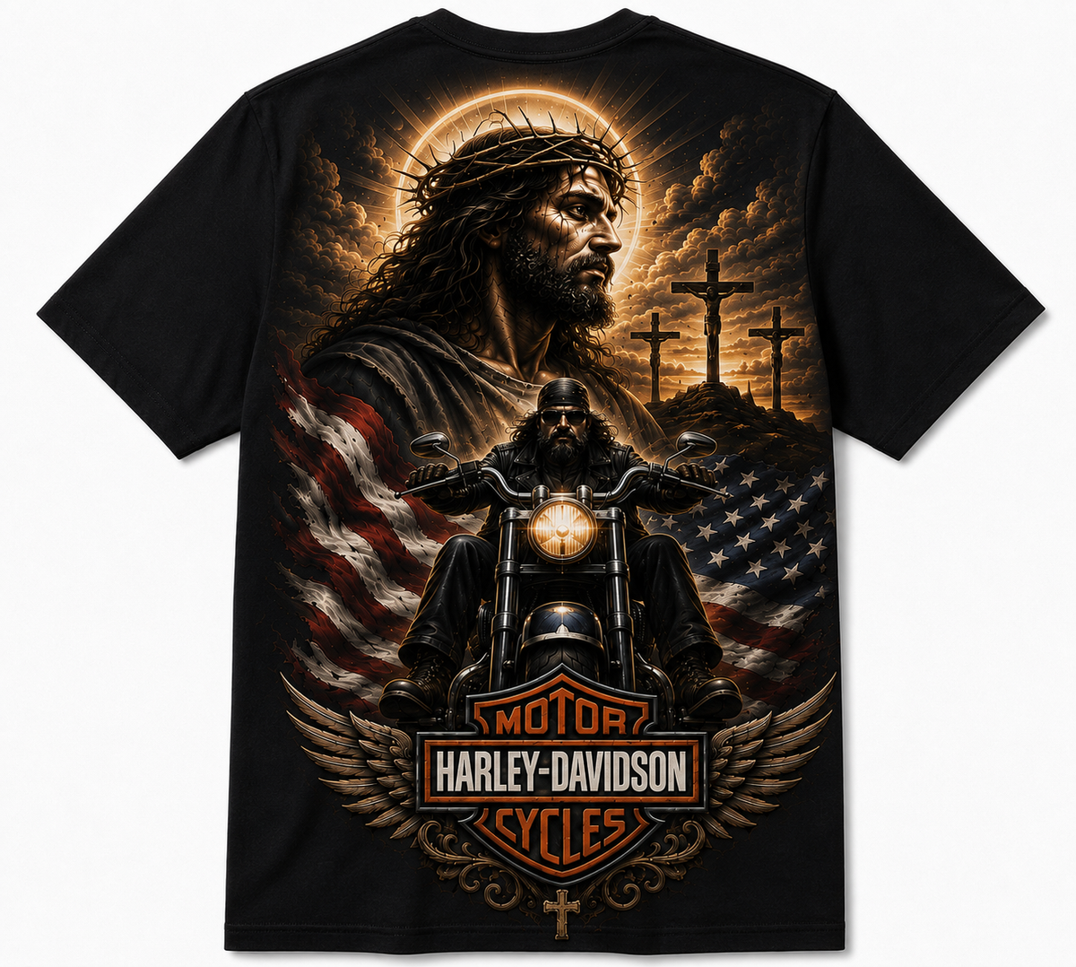 Jesus Christ Eagle American Flag Vintage Graphic T-Shirt
