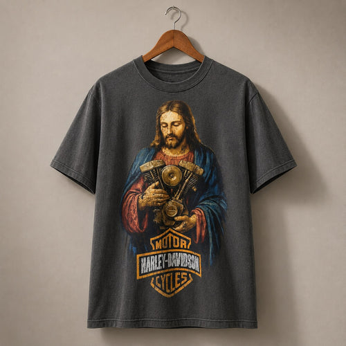 Vintage Jesus Biker Engine Graphic T-Shirt