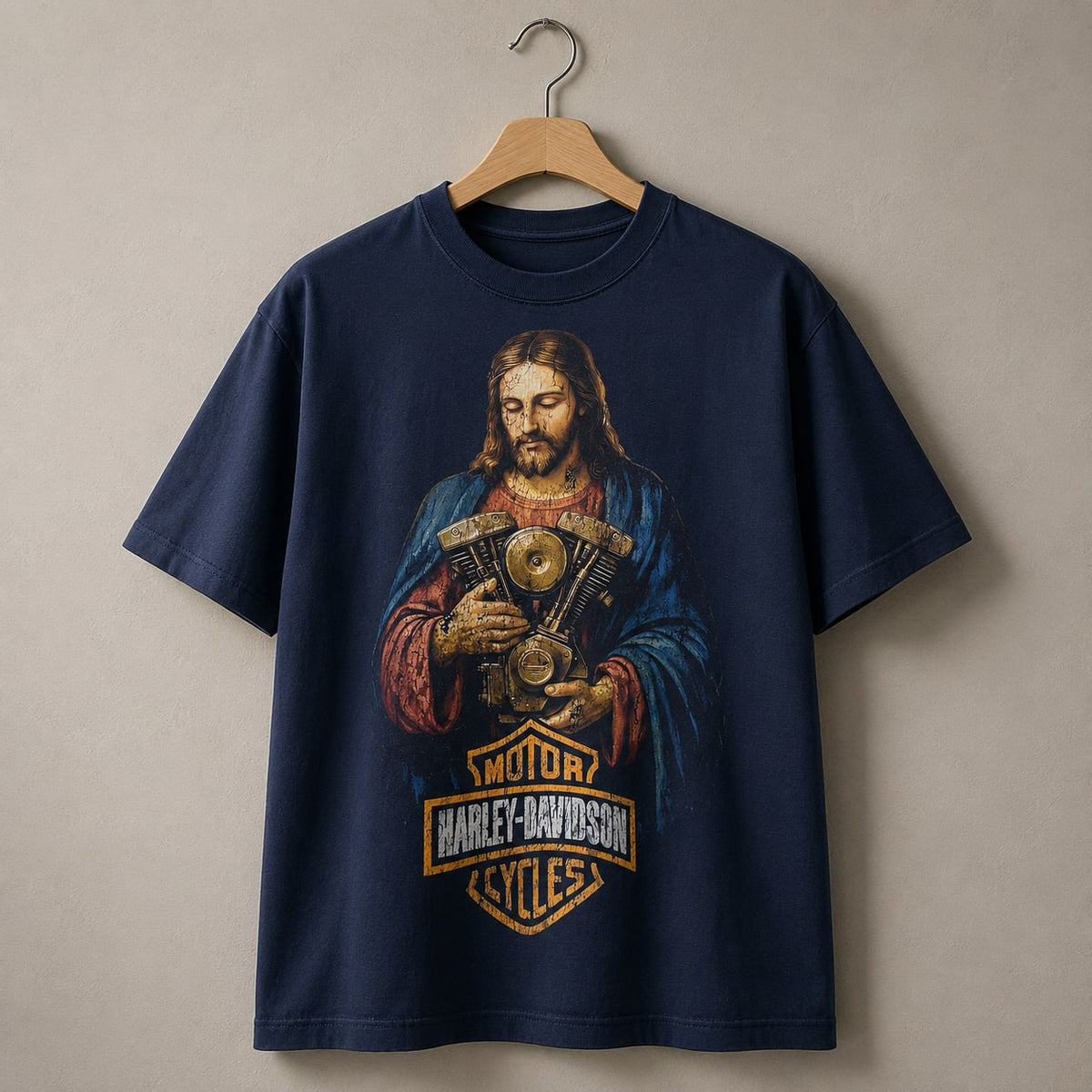 Vintage Jesus Biker Engine Graphic T-Shirt