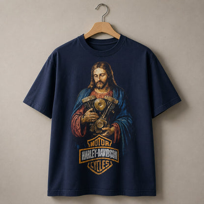 Vintage Jesus Biker Engine Graphic T-Shirt