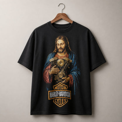 Vintage Jesus Biker Engine Graphic T-Shirt