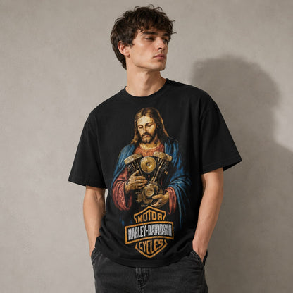 Vintage Jesus Biker Engine Graphic T-Shirt